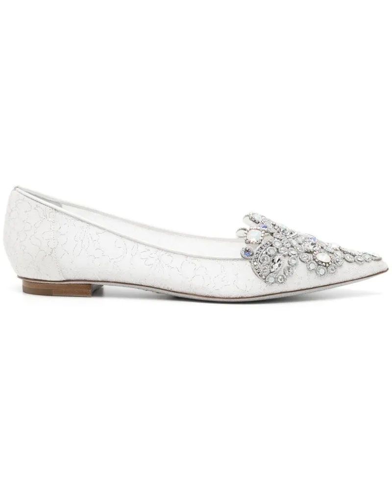 René Caovilla Veneziana Ballerinas mit Kristallen - Weiß Weiß