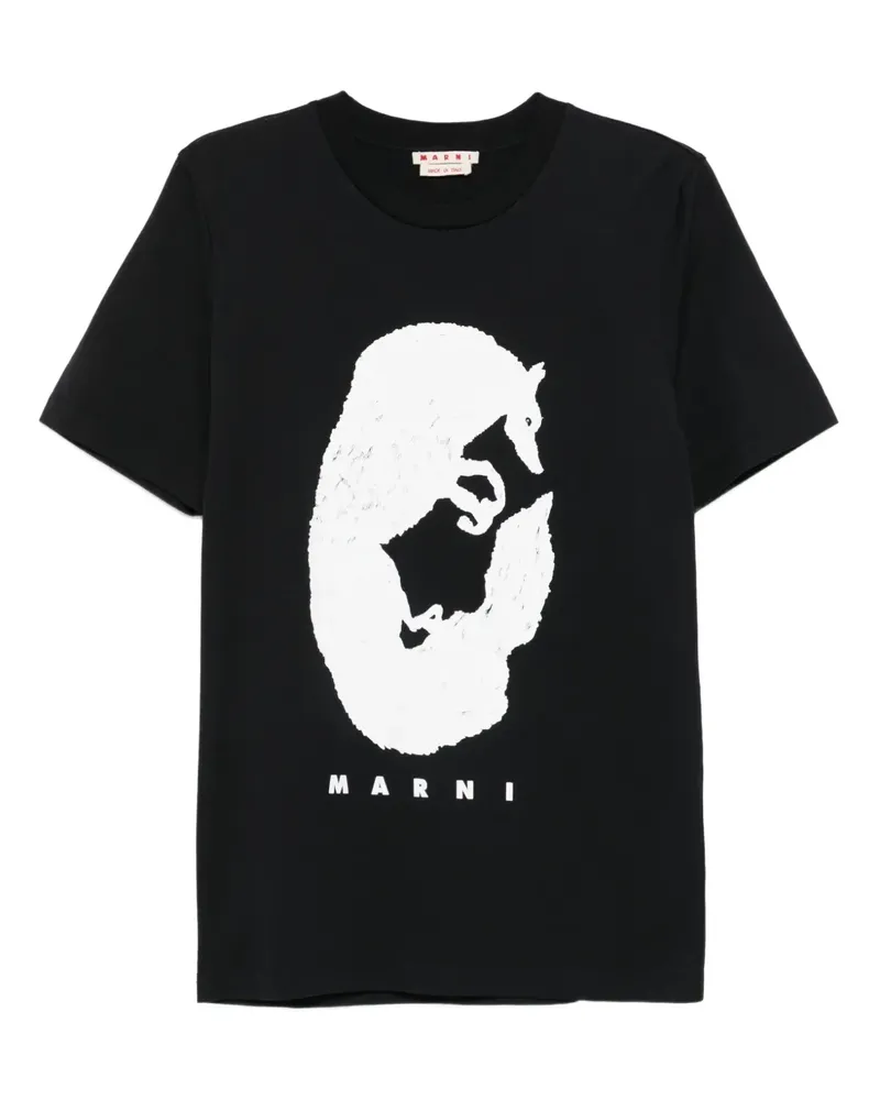 Marni T-Shirt mit Fuchs-Print - Schwarz Schwarz
