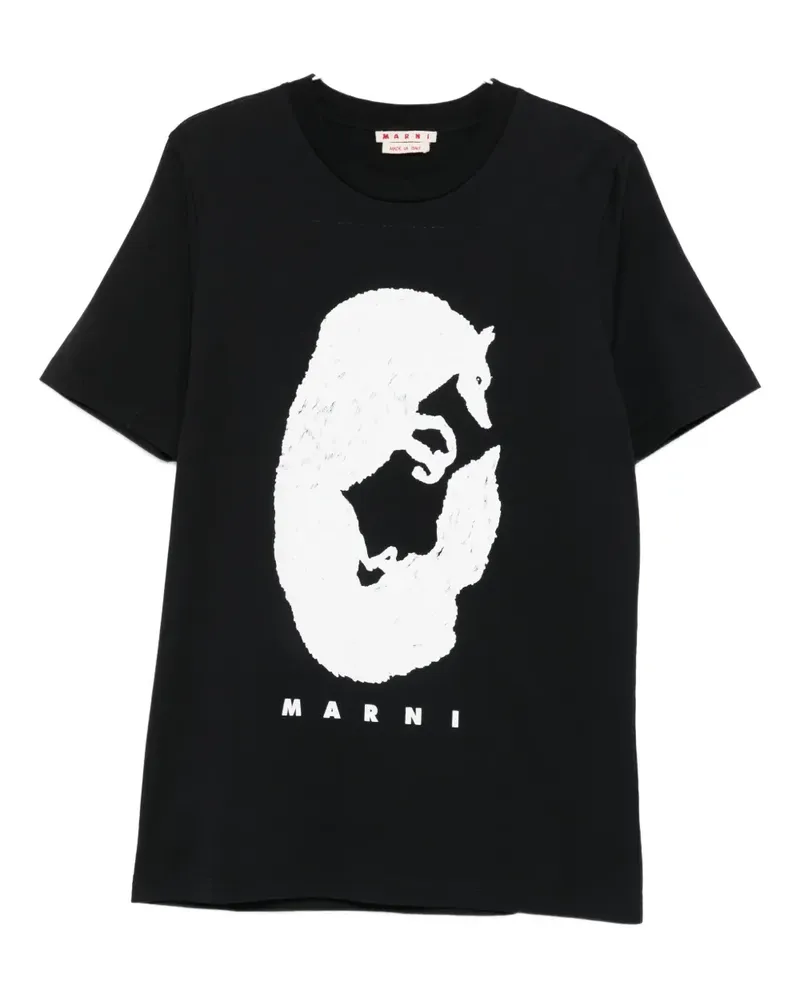 Marni T-Shirt mit Fuchs-Print - Schwarz Schwarz