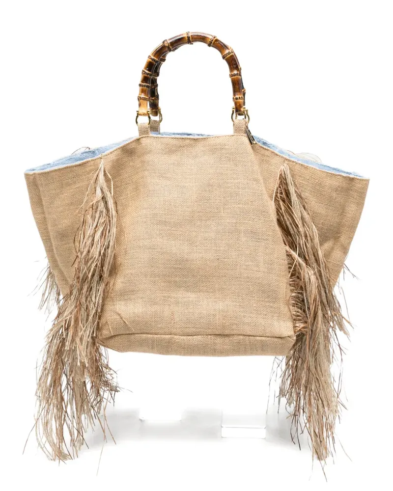 La Milanesa Sharon fringed beach bag - Nude Nude