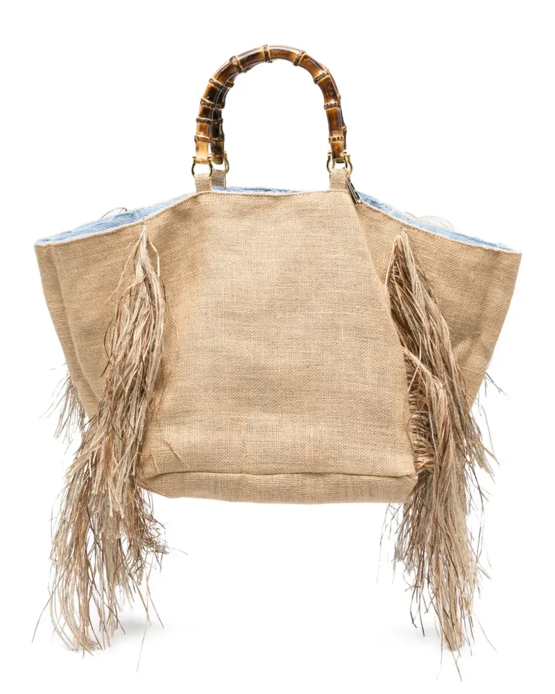 La Milanesa Sharon fringed beach bag - Nude Nude