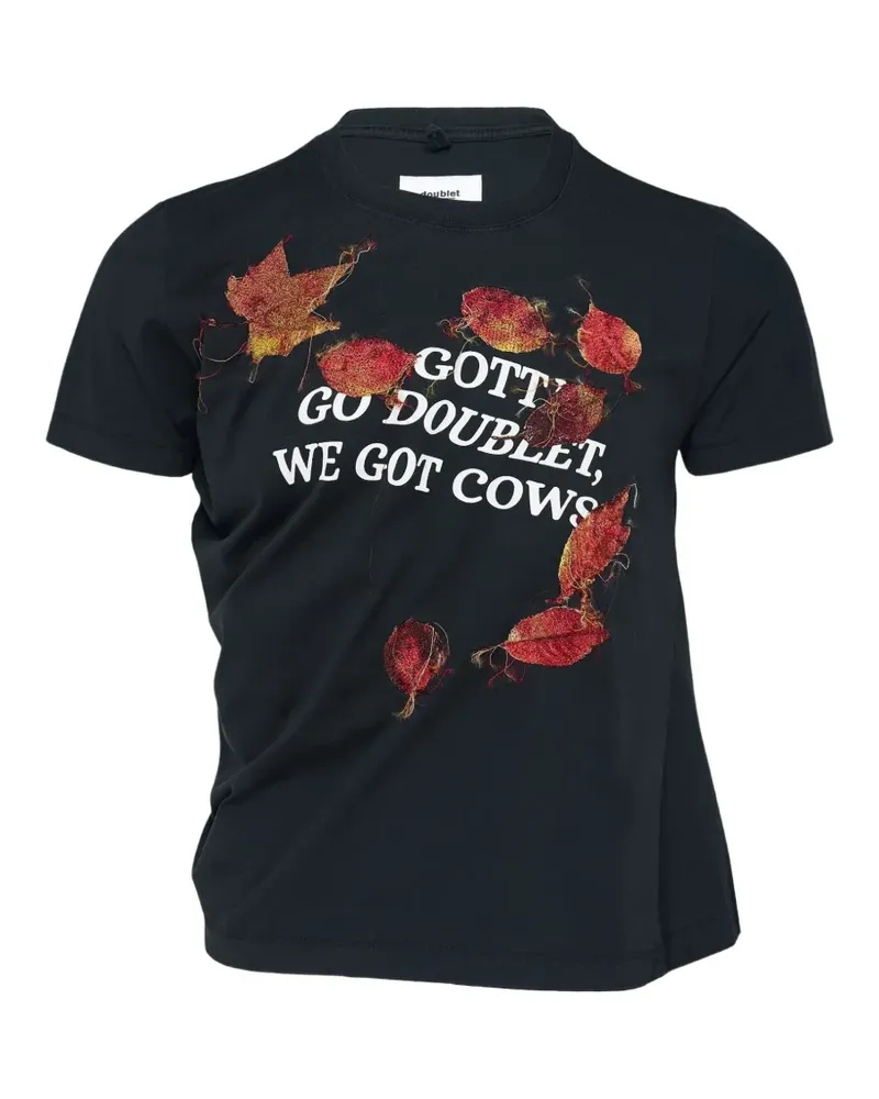 Doublet Twister T-Shirt mit Blattstickerei - Schwarz Schwarz