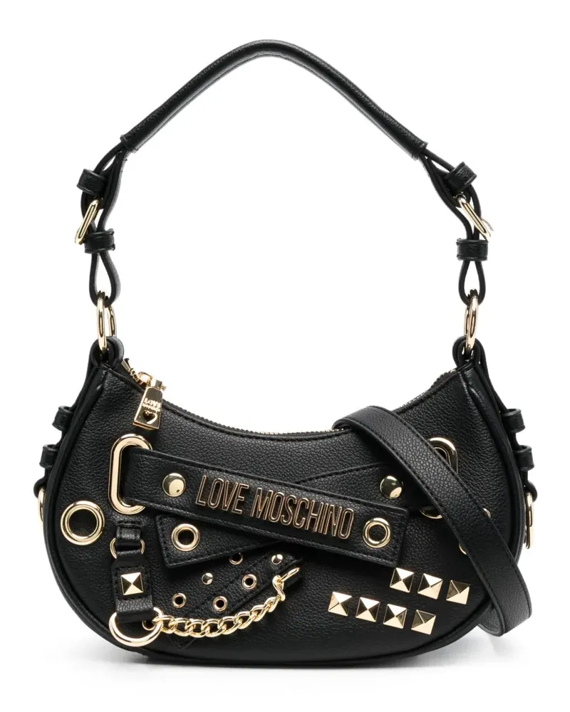 Moschino Schultertasche mit Logo-Schild - Schwarz Schwarz