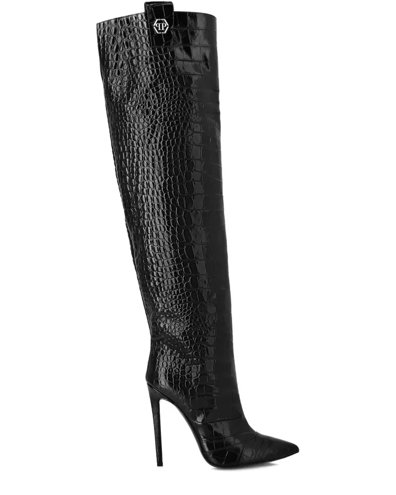 Philipp Plein Stiefel mit Kroko-Effekt 120mm - Schwarz Schwarz