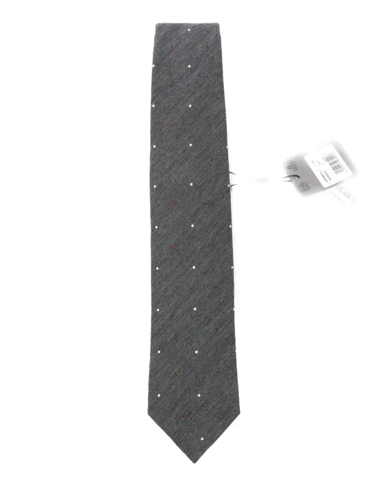 Corneliani herringbone-patterned polka-dot tie - Grau Grau