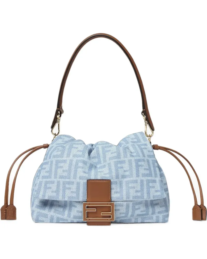Fendi Mittelgroße Baguette® Soft FF Tasche aus Denim - Blau Blau