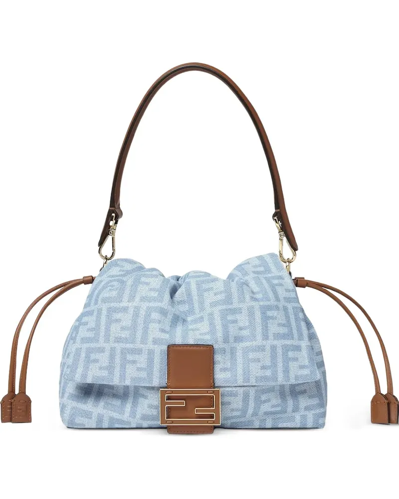 Fendi Mittelgroße Baguette® Soft FF Tasche aus Denim - Blau Blau