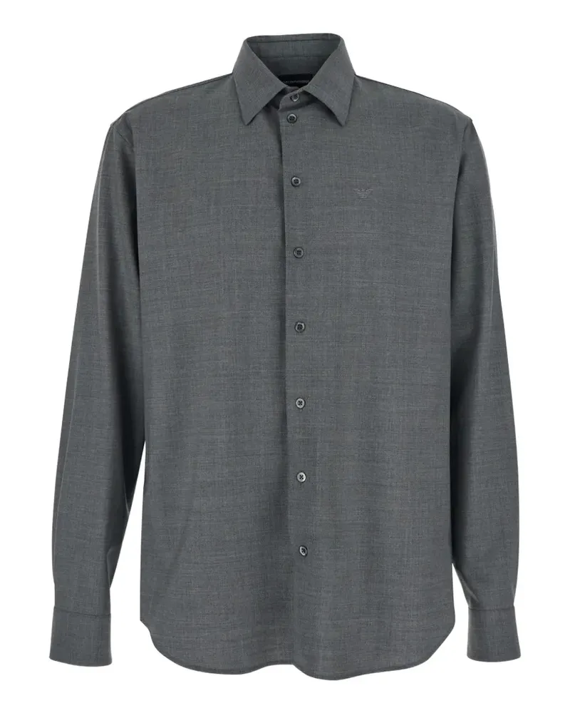 Emporio Armani logo-embroidered wool shirt - Grau Grau