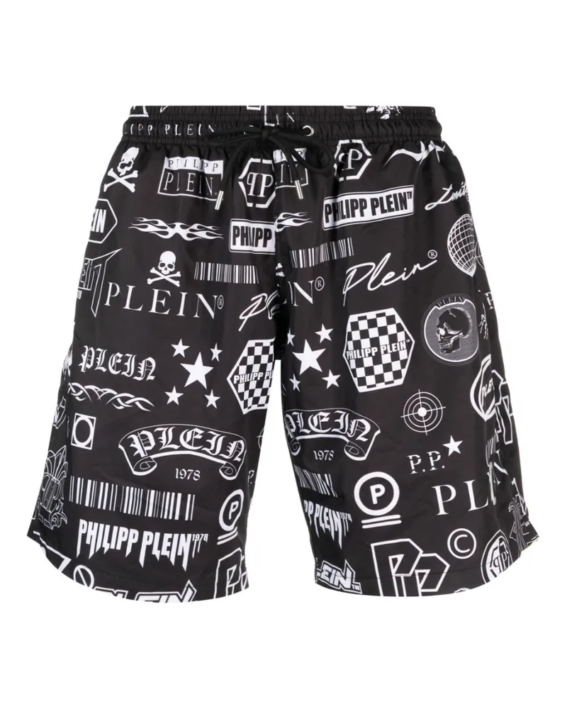 Philipp Plein Badeshorts mit Logo-Print - Schwarz Schwarz