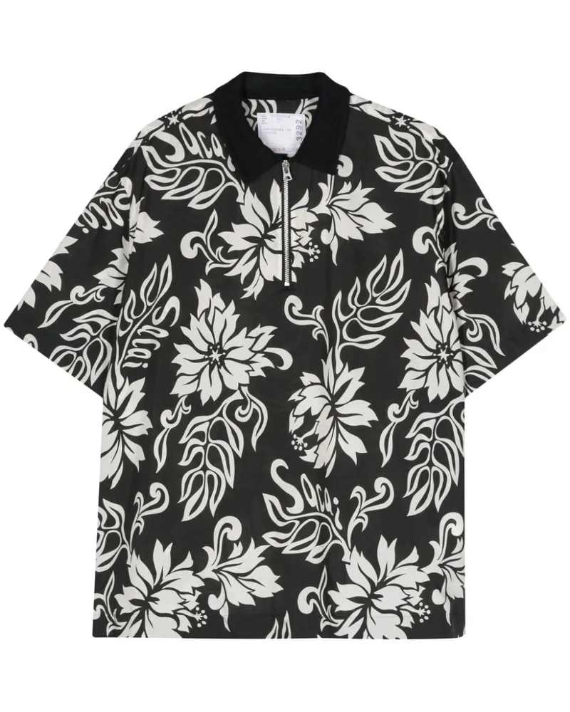 Sacai Popeline-Hemd mit Blumen-Print Schwarz