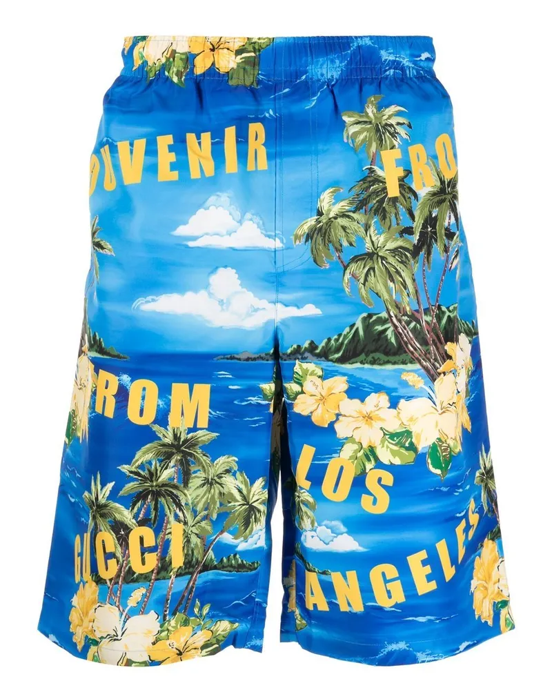 Gucci Badeshorts mit grafischem Print Blau