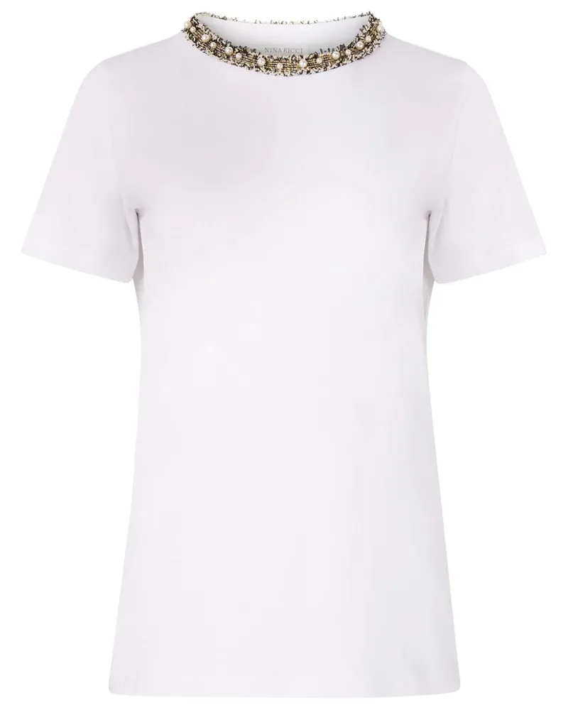 Nina Ricci T-Shirt mit Perlendetail - Weiß Weiß