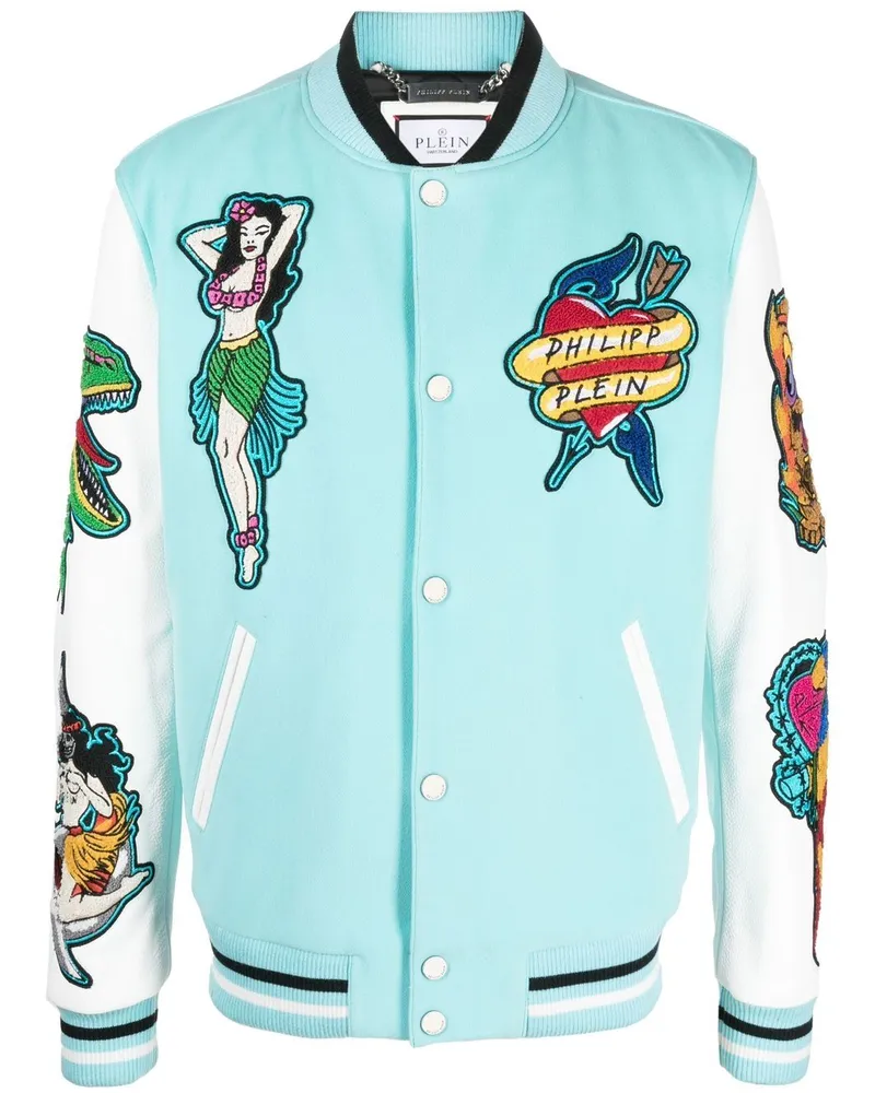 Philipp Plein Hawaii Bomberjacke im College-Look - Blau Blau