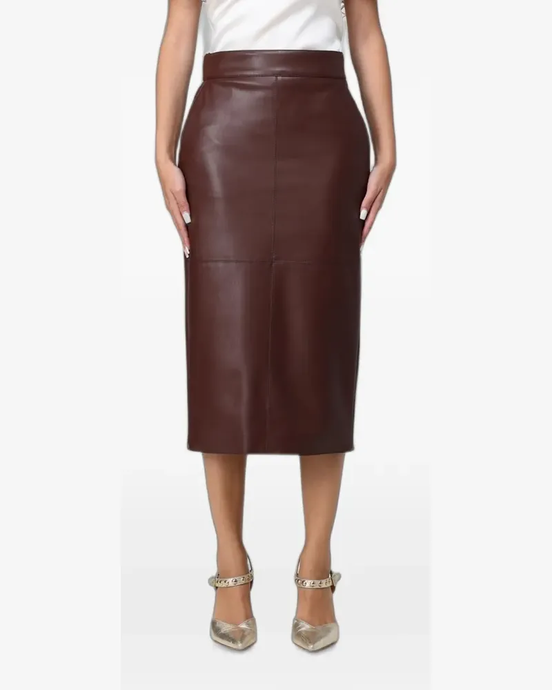 Elisabetta Franchi hook-and-eye pencil midi skirt - Braun Braun