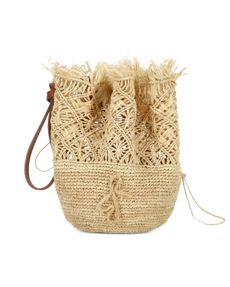RUSLAN BAGINSKIY fringed woven bucket bag - Nude Nude
