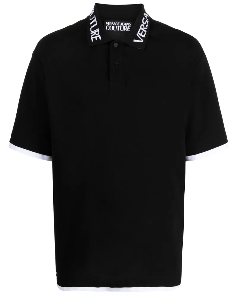 Versace Jeans Poloshirt mit Intarsien-Logo - Schwarz Schwarz