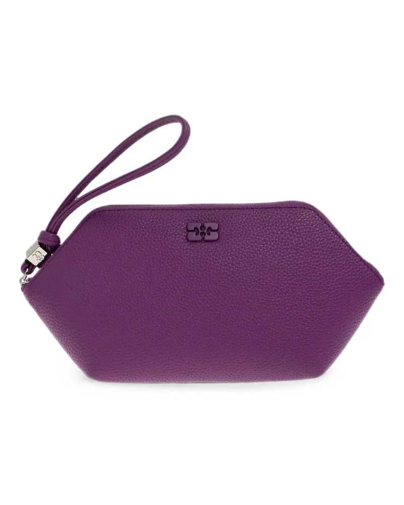 Ganni logo-plaque pebbled make-up bag - Violett Violett