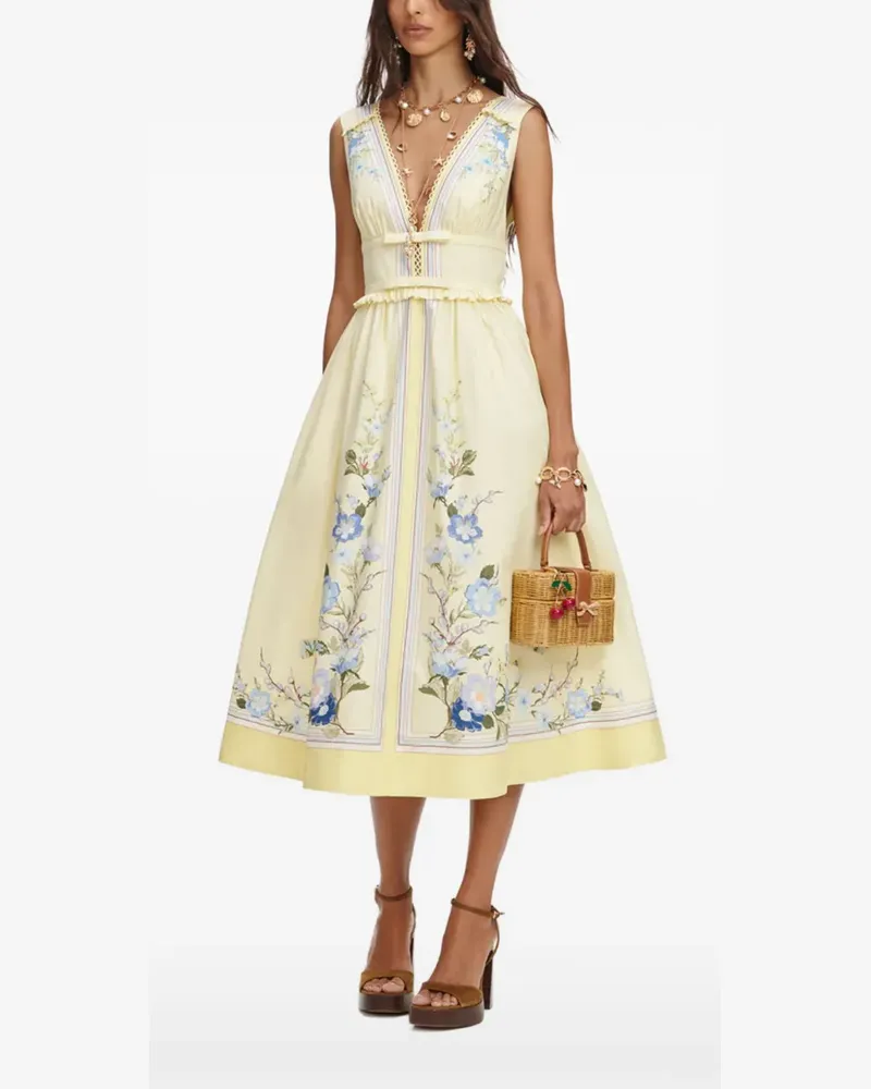 Self-Portrait floral-print ruffled midi dress - Gelb Gelb