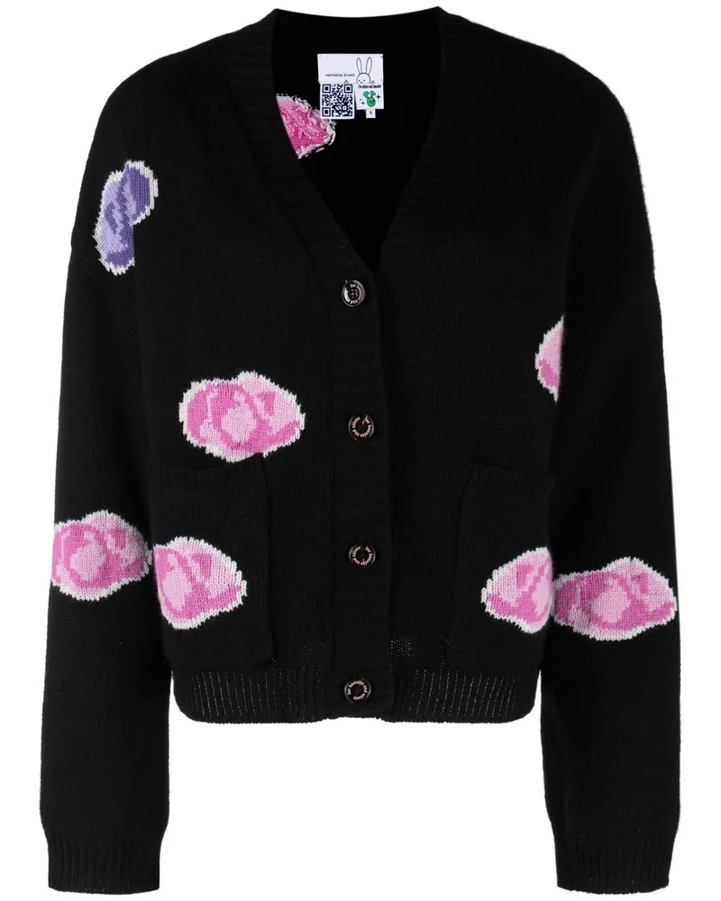 Natasha Zinko Intarsien-Cardigan mit Rosen - Schwarz Schwarz
