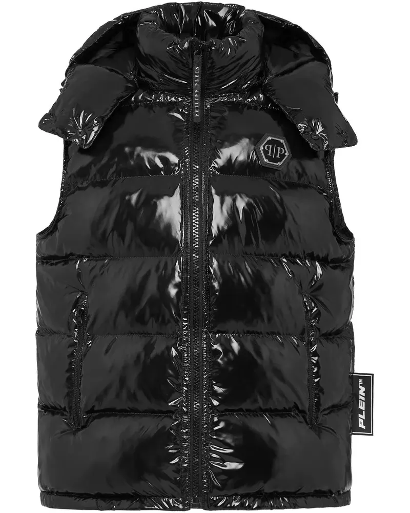 Philipp Plein Gefütterte Weste mit Logo-Patch - Schwarz Schwarz