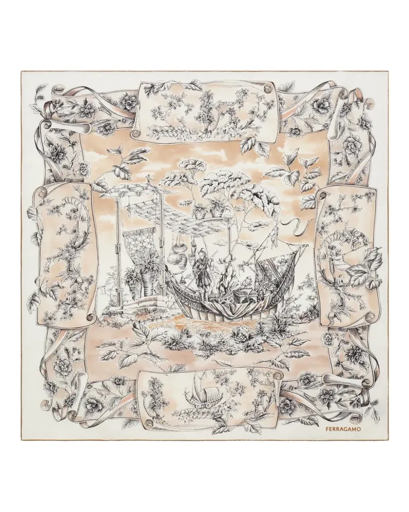 Ferragamo Voyage-print silk scarf - Nude Nude