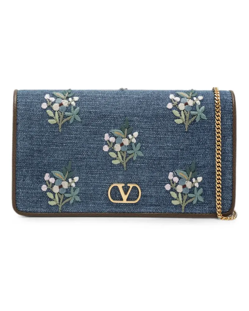 Valentino Garavani Vlogo Signature Mini-Umhängetasche aus Denim mit Blumenstickerei - Blau Blau