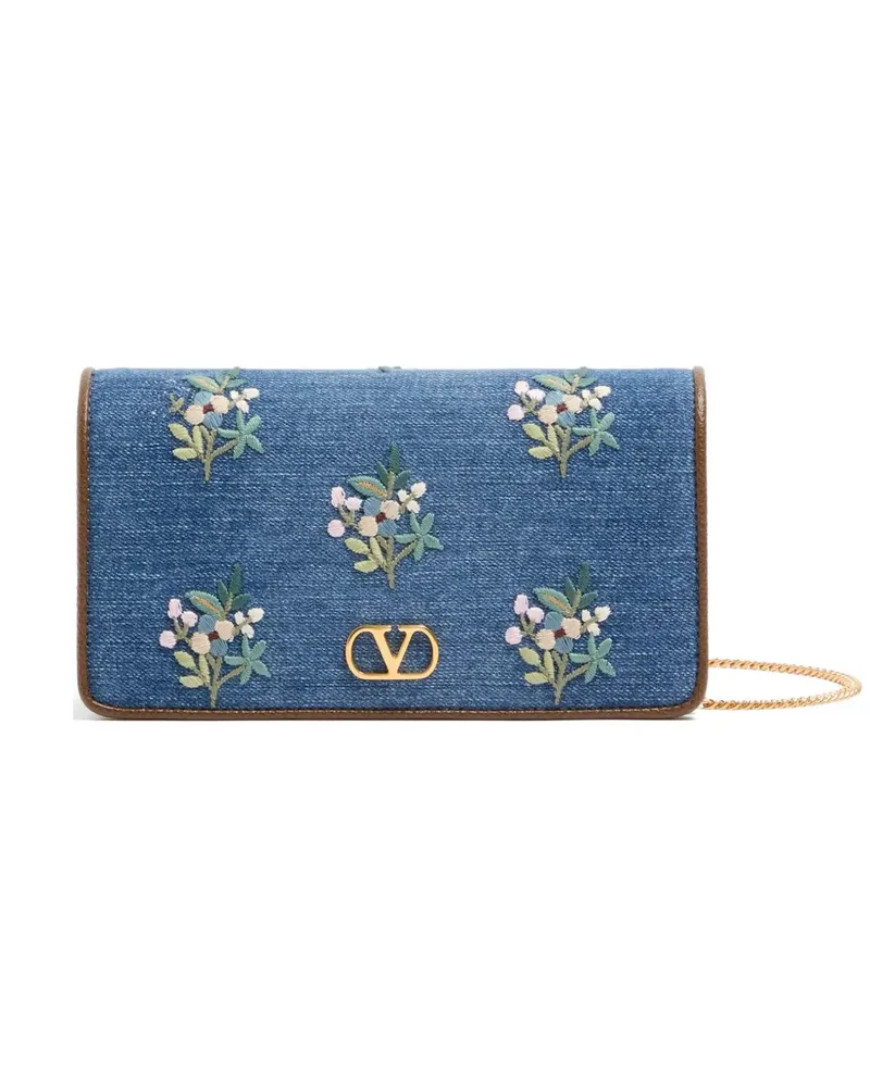 Valentino Garavani Vlogo Signature Mini-Umhängetasche aus Denim mit Blumenstickerei - Blau Blau