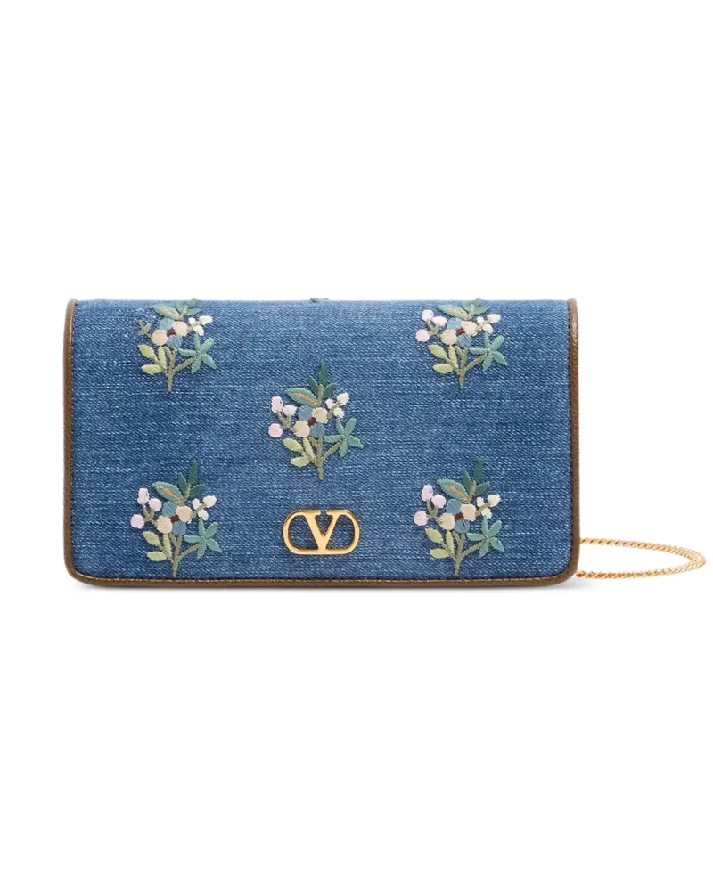 Valentino Garavani Vlogo Signature Mini-Umhängetasche aus Denim mit Blumenstickerei - Blau Blau