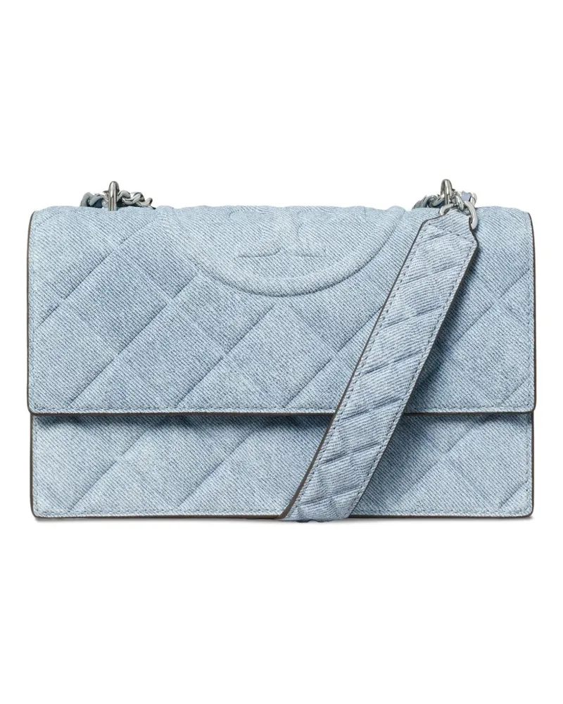 Tory Burch Kleine Fleming Schultertasche aus Denim - Blau Blau