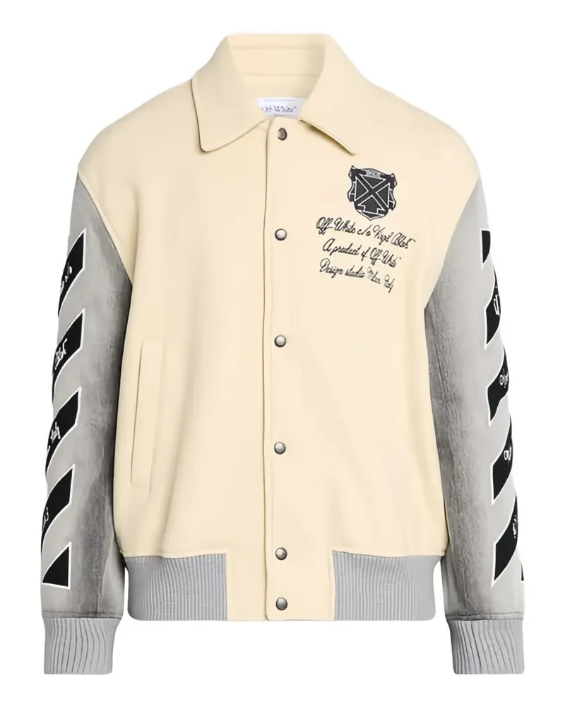 OFF-WHITE logo-embroidered varsity jacket - Nude Nude