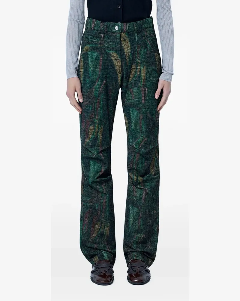 KIKO KOSTADINOV Cassowart abstract-pattern straight-leg trousers - Grün Grün