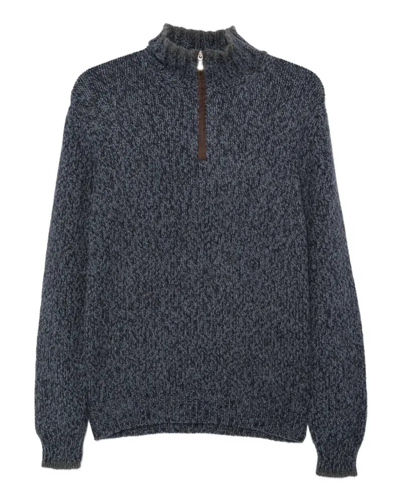 Fedeli Langärmeliger Pullover mit Viertelreißverschluss - Blau Blau