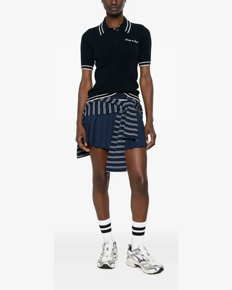 SPORTY & RICH cable-knit logo-embroidered polo shirt - Blau Blau