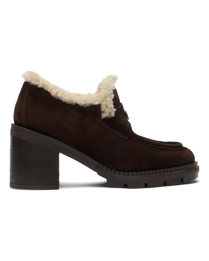 Casadei Concept shearling-trim suede pumps - Braun Braun