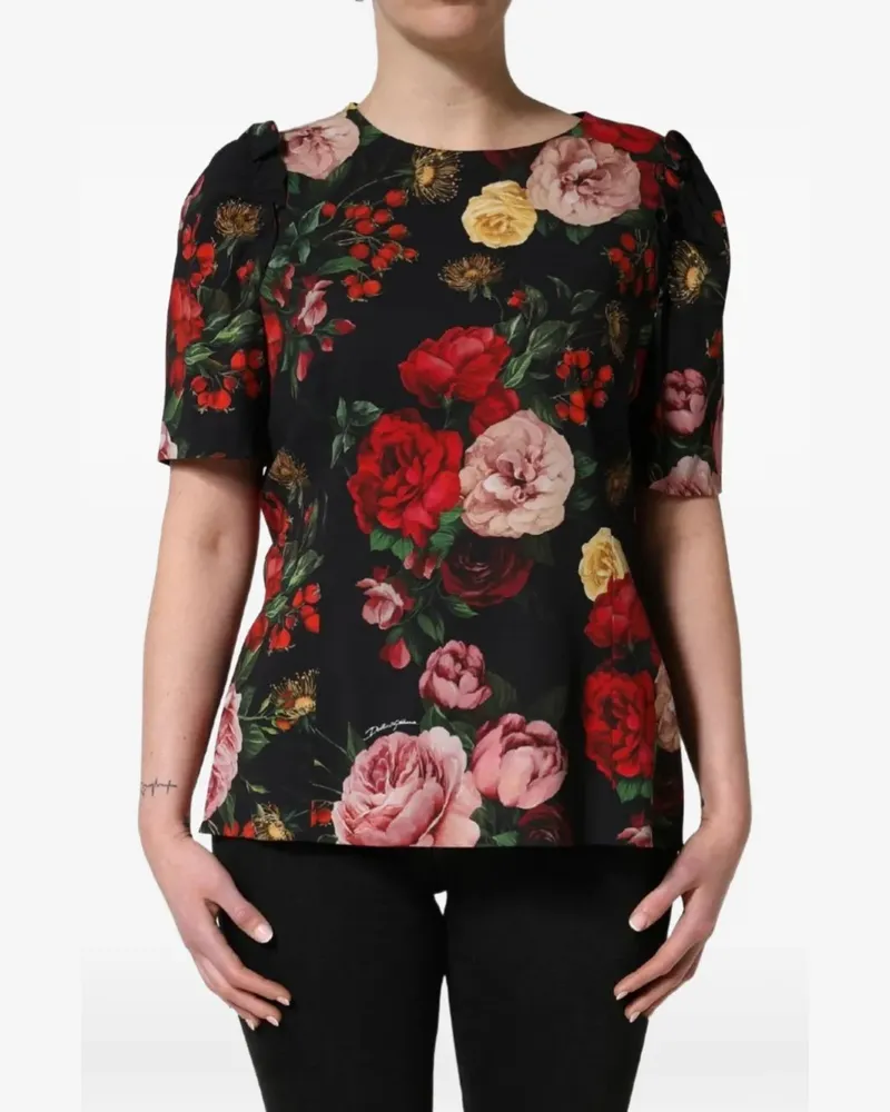 Dolce & Gabbana floral-print frill-detail blouse - Schwarz Schwarz