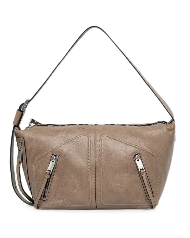 AllSaints Jean zip-detail shoulder bag - Braun Braun