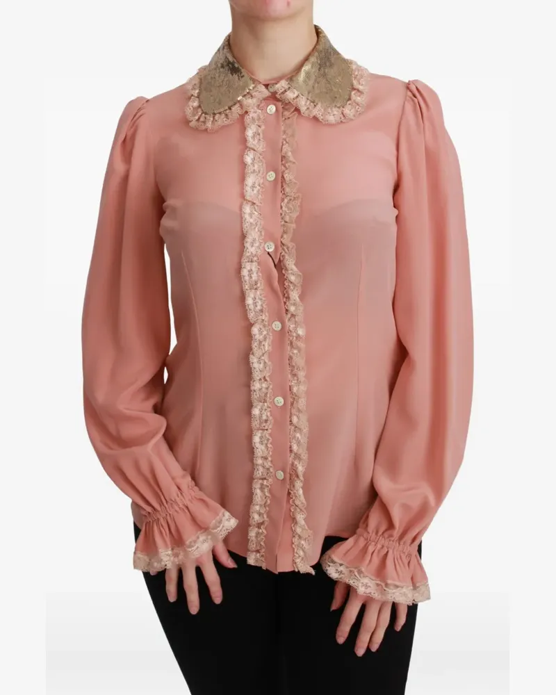 Dolce & Gabbana lace-trim sequin-embellished blouse - Rosa Rosa