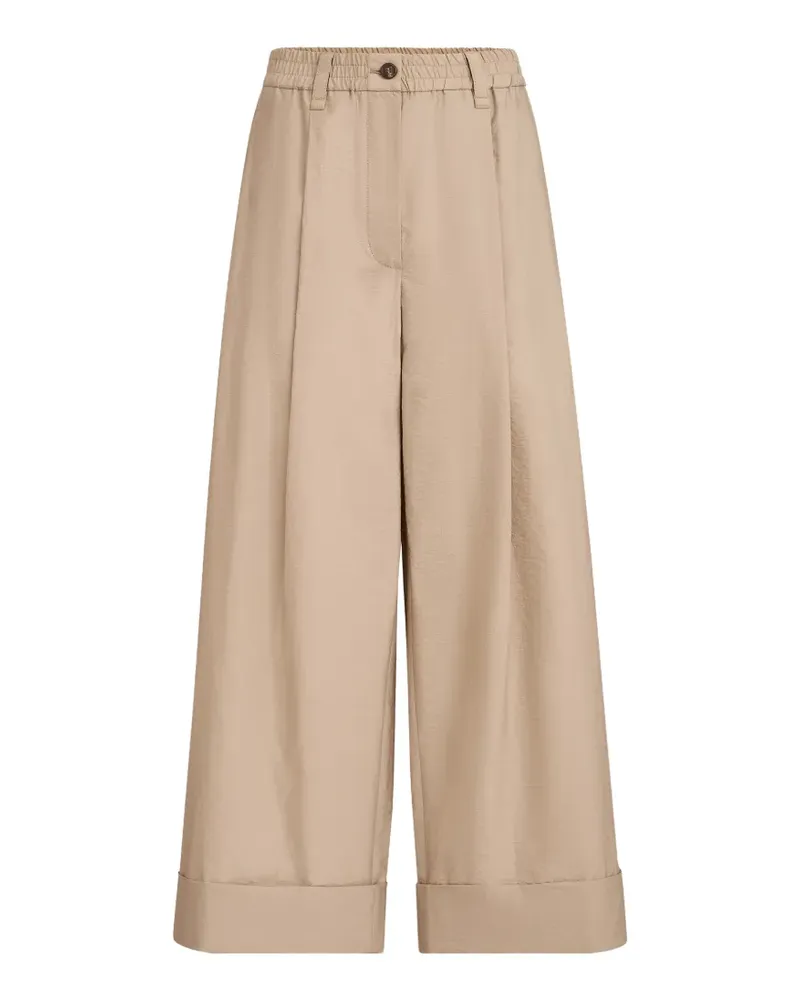 Brunello Cucinelli techno cotton poplin boxy pleated trousers with monili - Nude Nude