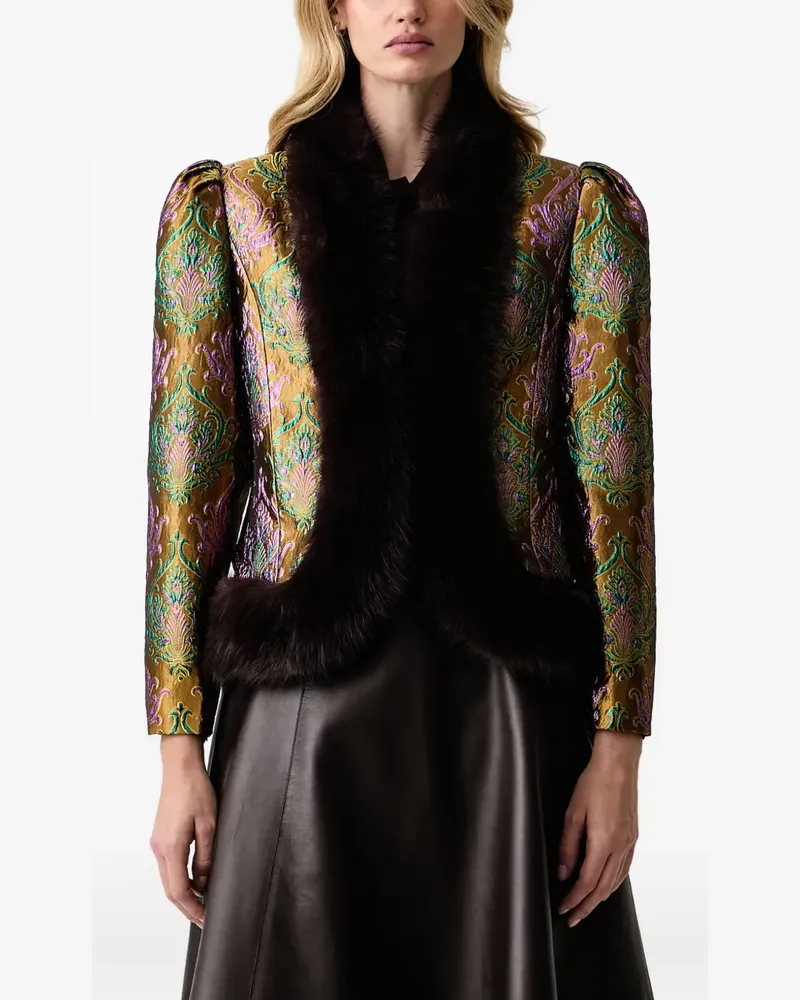 Retrofête Delphira faux-fur trim jacquard jacket - Gold Gold