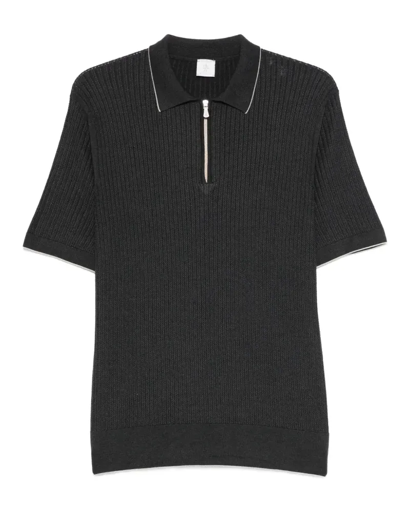 Eleventy Geripptes Poloshirt mit Reißverschluss - Schwarz Schwarz
