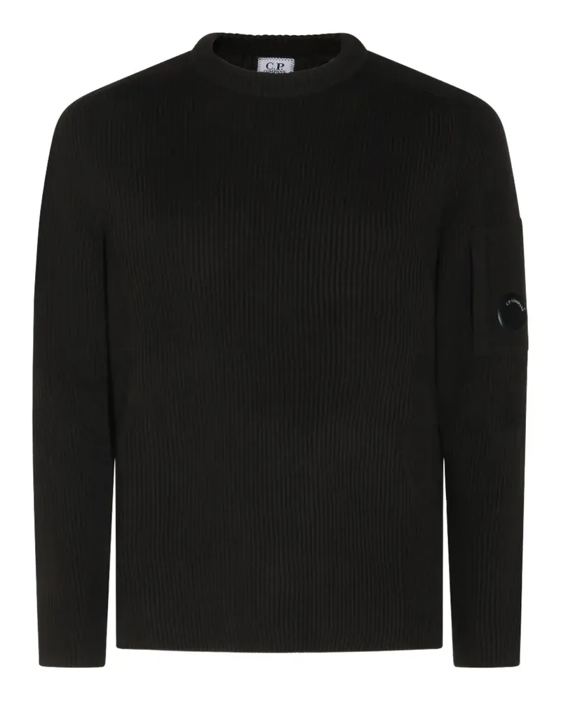 C.P. Company Gerippter Pullover mit Linsen-Detail - Schwarz Schwarz