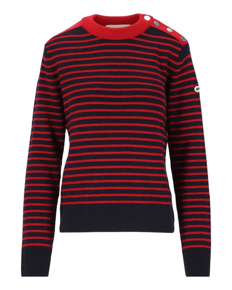 AMI Paris Gestreifter Pullover mit Knopfdetail - Blau Blau
