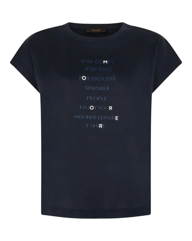 MOORER T-Shirt mit grafischem Print - Blau Blau