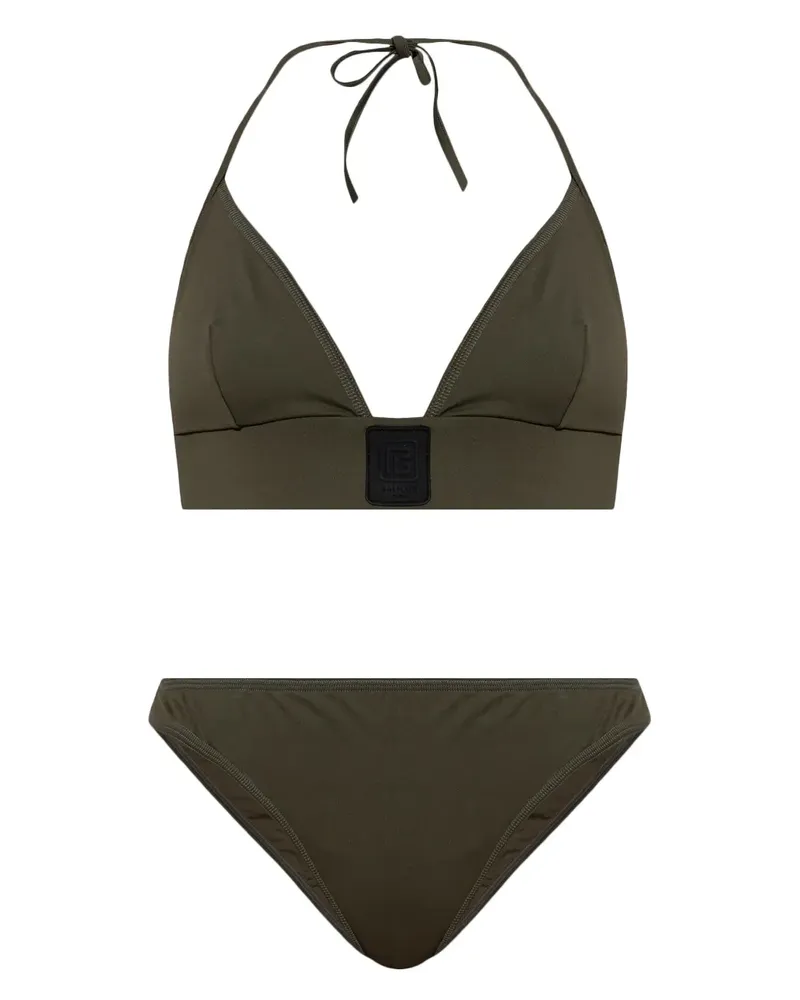 Balmain Bikini mit Logo-Patch - Grün Grün