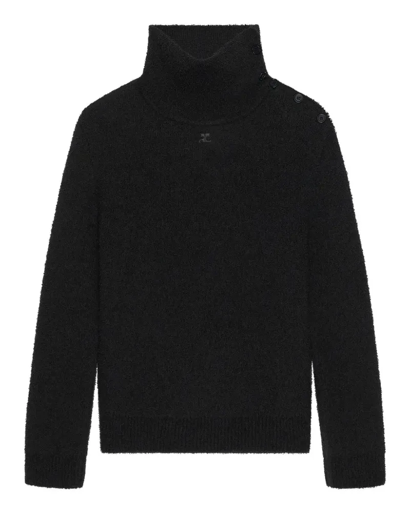 Courrèges Bouclé-Pullover mit Knopfdetail - Schwarz Schwarz