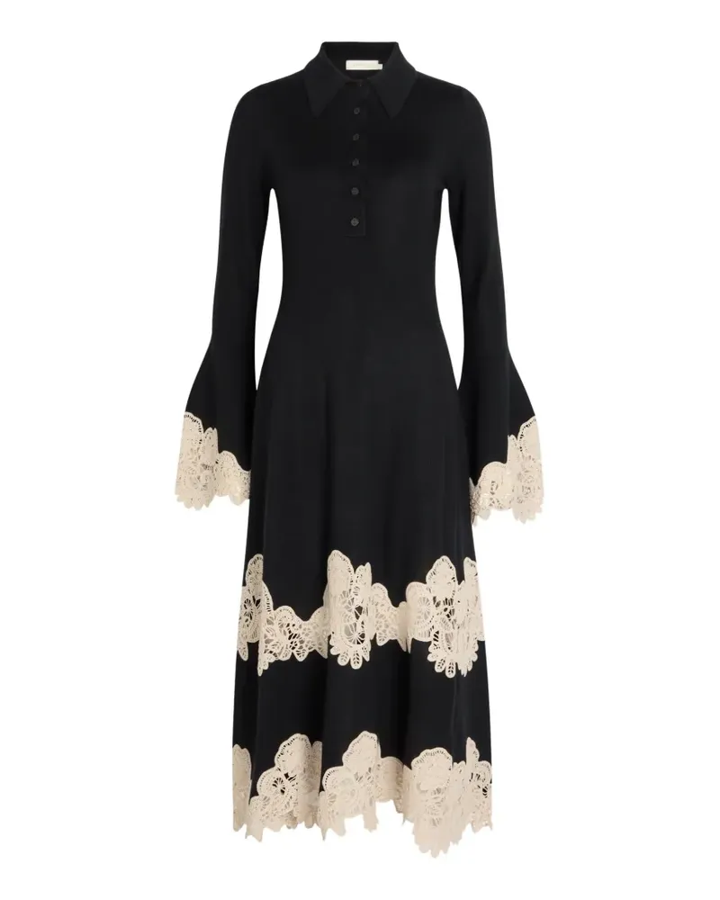 Zimmermann Valiant Midikleid mit Spitzenbesatz und Glockenärmeln - Schwarz Schwarz