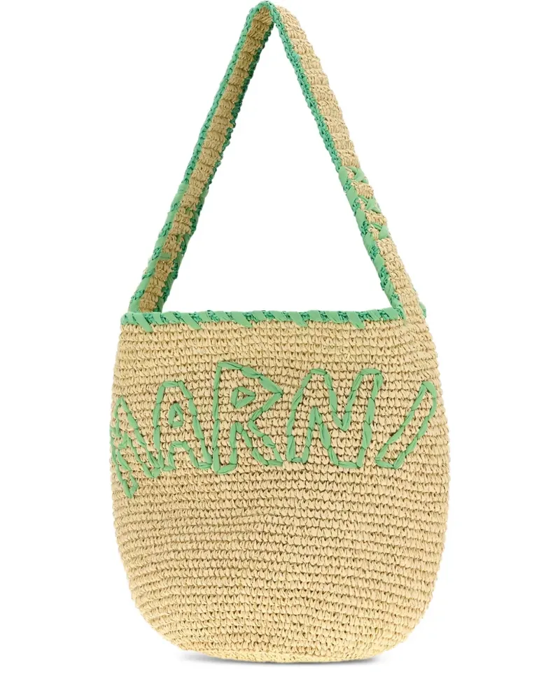 Marni Großer Shopper aus Bast mit Logo-Stickerei - Nude Nude