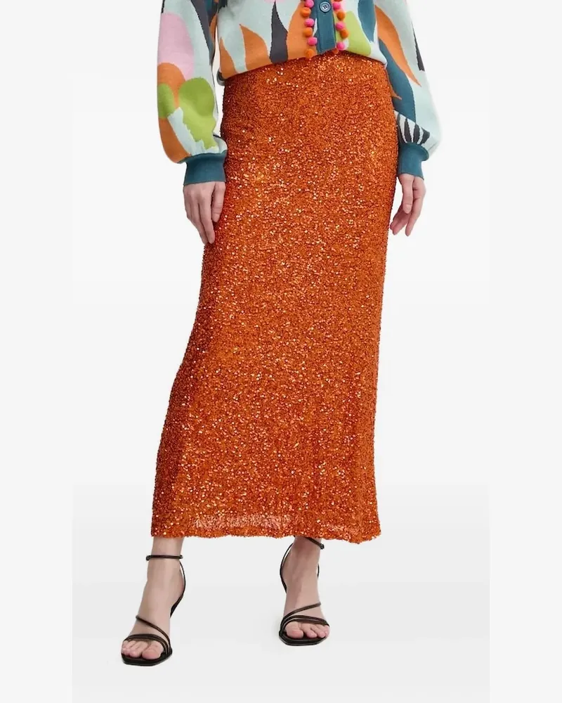Never Fully Dressed Midirock mit Pailletten - Orange Orange
