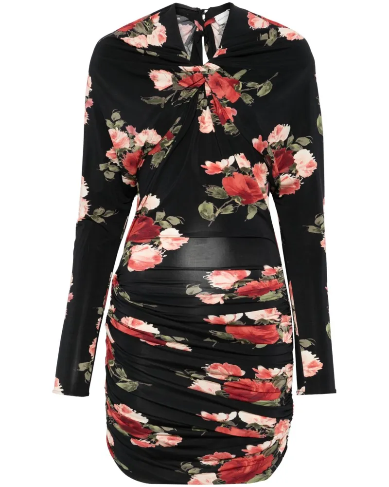 Magda Butrym Drapiertes Minikleid mit Blumen-Print - Schwarz Schwarz