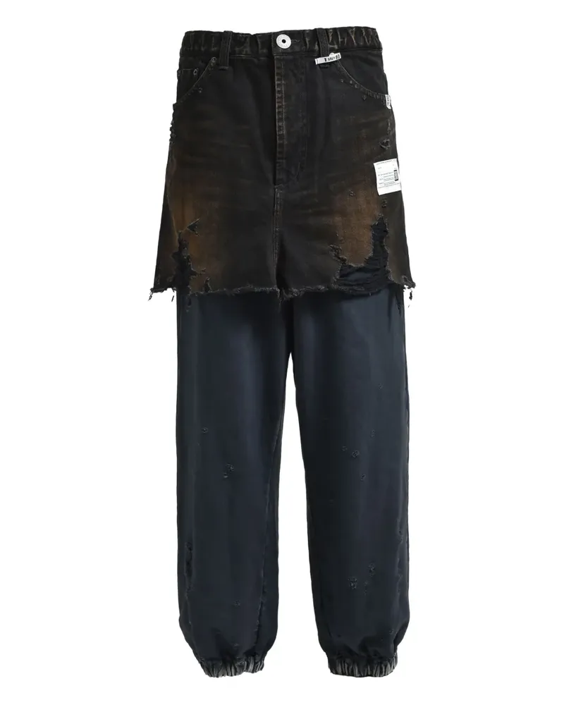 MIHARAYASUHIRO Ausgefranste Jeans mit Denimeinsätzen - Schwarz Schwarz
